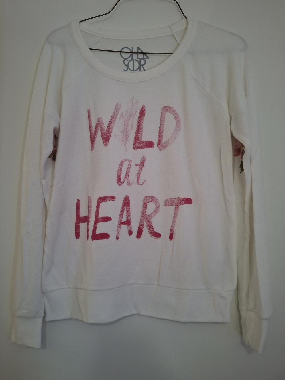 Chaser White Crewneck Sweatshirt with Pink Graphic "Wild at Heart"